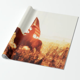 Western - Cowboy-Portrait mit US-Flagge Geschenkpapier