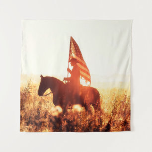 Western - Cowboy-Portrait mit US-Flagge Wandteppich