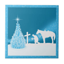 Western Cowboy Prachen Holiday Scene Schnee Fliese