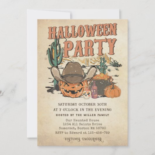 Western Cowboy Pumpkin Halloween-Party Einladung (Vorderseite)
