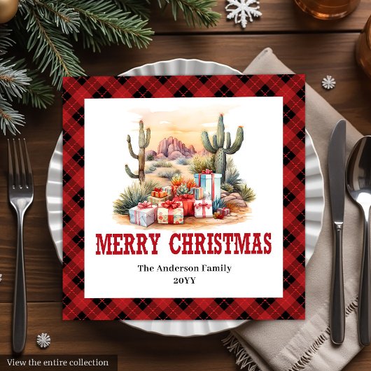 Western Cowboy Red Plaid Christmas Napkins Serviette