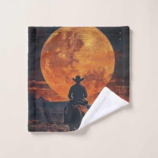 Western Cowboy reiten bis Orange Moon Badhandtuch Set (Waschlappen)