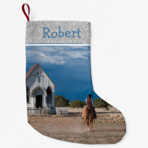 Western Cowboy reiten Pferd zur Kirche Kleiner Weihnachtsstrumpf