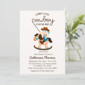 Western Cowboy Rocking Horse Boy Babydusche Einladung (Stehend Vorderseite)