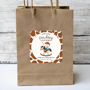 Western Cowboy Rocking Horse Boy Babydusche Quadratischer Aufkleber