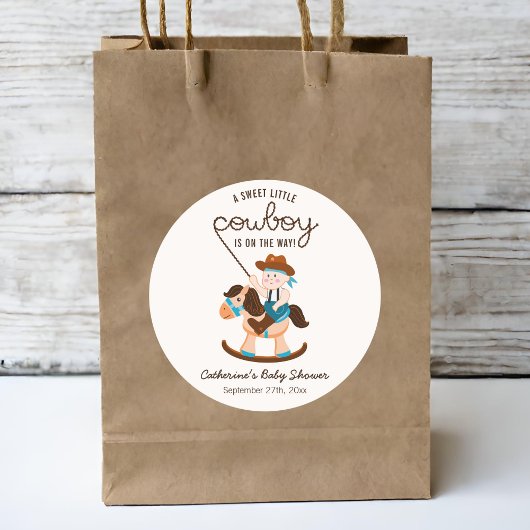 Western Cowboy Rocking Horse Boy Babydusche Runder Aufkleber