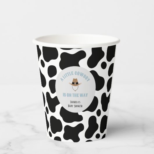 Western Cowboy Rodeo Kuh Print Boy Baby Dusche Pappbecher (Vorderseite)