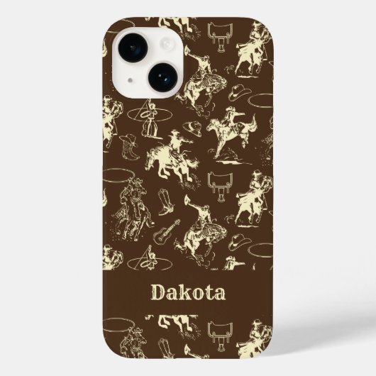 Western Cowboy Rodeo Personalisiert Dark Brown Case-Mate iPhone Hülle (Rückseite)
