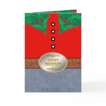 Western Cowboy Santa Belt Buckle Red Shirt Jeans