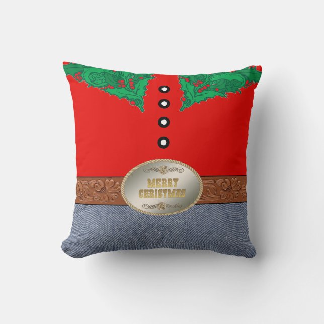 Western Cowboy Santa Belt Buckle Red Shirt Jeans Kissen (Vorderseite)