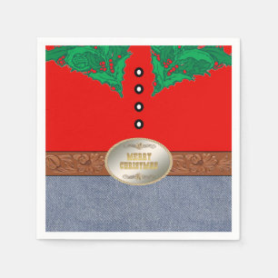 Western Cowboy Santa Belt Buckle Red Shirt Jeans Serviette