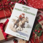 Western Cowboy Santa Christmas Holiday Feiertagskarte<br><div class="desc">This design was created though digital art. It may be personalized in the area provided by changing the photo and/or text. Or it can be customized by choosing the click to customize further option and delete or change the color the background, add text, change the text color or style, or...</div>