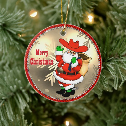 Western Cowboy Santa Keramik Ornament (Baum)