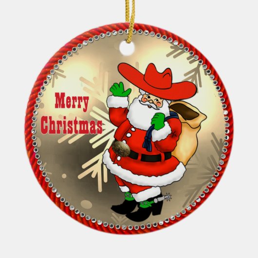 Western Cowboy Santa Keramik Ornament (Vorne)