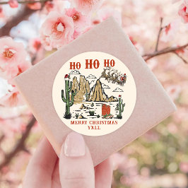 Western Cowboy Santa Merry Weihnachten Y'all Runder Aufkleber