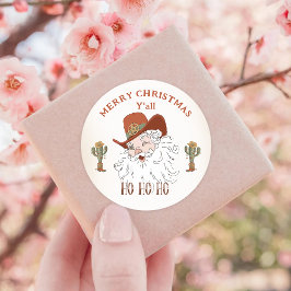 Western Cowboy Santa Merry Weihnachten Y'all Runder Aufkleber