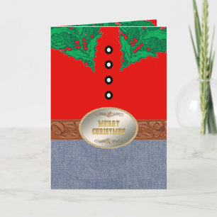 Western Cowboy Santa Red Shirt Jeans Gürtelschnall Karte