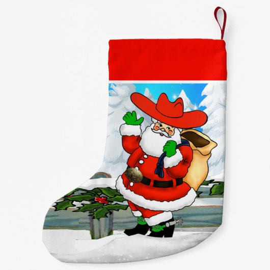 Western Cowboy Santa Winter Szene Kleiner Weihnachtsstrumpf (Rückseite)
