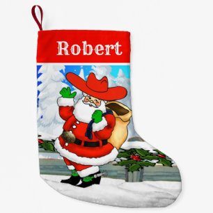 Western Cowboy Santa Winter Szene Kleiner Weihnachtsstrumpf