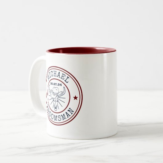 Western Cowboy-Skull-Logo für individuelle Trauzeu Zweifarbige Tasse (Vorderseite Links)