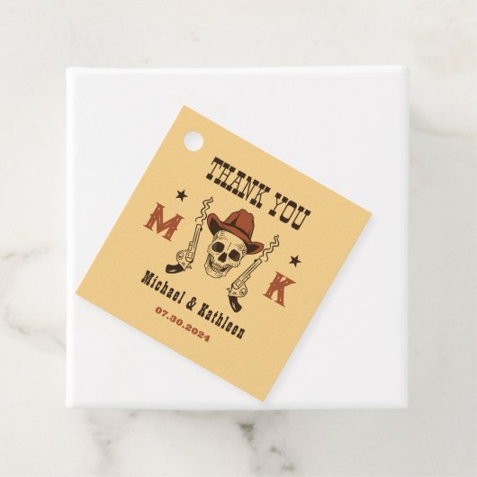 Western Cowboy Skull Monogram Country Wedding Geschenkanhänger (Beispiel)