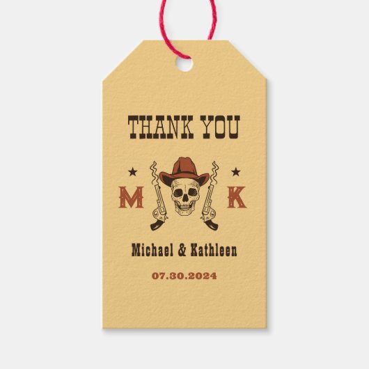 Western Cowboy Skull Monogram Country Wedding Geschenkanhänger (Vorderseite)