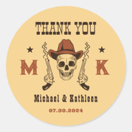 Western Cowboy Skull Monogram Country Wedding Runder Aufkleber