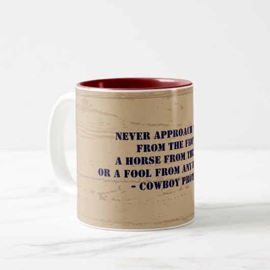 Western-Cowboy-Sprichwort Zweifarbige Tasse (Vorderseite Links)