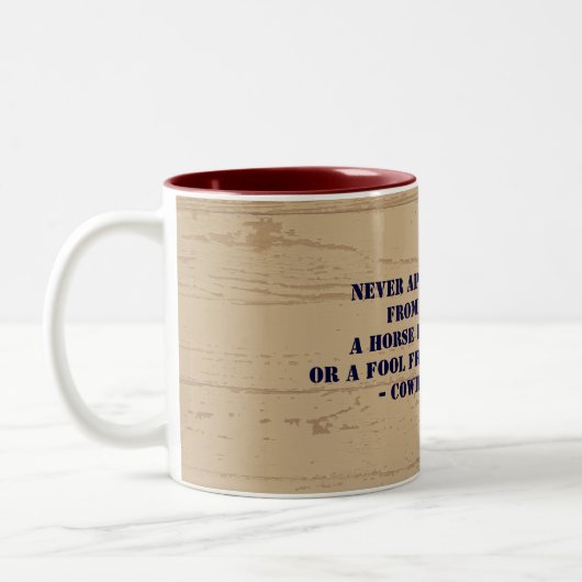 Western-Cowboy-Sprichwort Zweifarbige Tasse (Links)