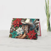 Western Cowboy Stiefel Blumenkuh verbergen Weihnac Karte (Vorderseite)