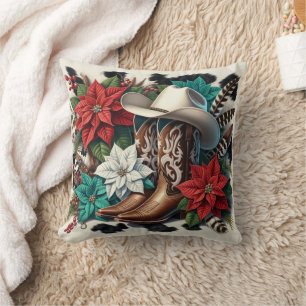 Western-Cowboy-Stiefel Florale Kuhhaut Weihnachten Kissen