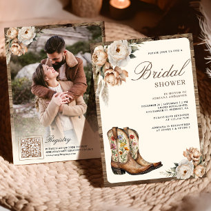 Western Cowboy-Stiefel Foto QR-Code Brautparty Einladung