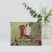 Western Cowboy Stiefel Hochzeit Ankündigungspostkarte (Stehend Vorderseite)