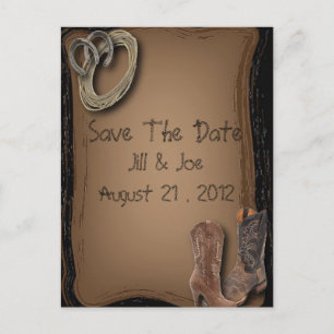 Western Cowboy Stiefel Hochzeit speichern das Datu Ankündigungspostkarte
