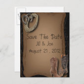 Western Cowboy Stiefel Hochzeit speichern das Datu Ankündigungspostkarte (Vorne/Hinten)