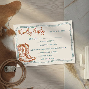 Western Cowboy Stiefel Scheunenhochzeitsmahlzeit W RSVP Karte