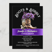 Western Cowboy Stiefel schwarz lila blubbly chic Einladung (Vorne/Hinten)