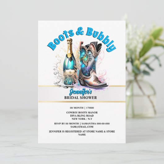 Western Cowboy Stiefelblase glänzend schimmernd sc Einladung (Stehend Vorderseite)