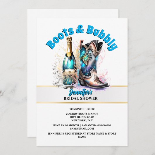 Western Cowboy Stiefelblase glänzend schimmernd sc Einladung (Vorne/Hinten)