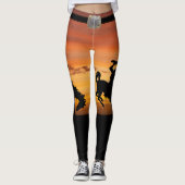 Western-Cowboy-sträubender Pferdesonnenuntergang Leggings (Vorderseite)