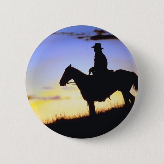 Western Cowboy Sunset Silhouette Button (Vorderseite)