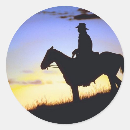 Western Cowboy Sunset Silhouette Runder Aufkleber (Vorderseite)