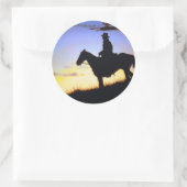 Western Cowboy Sunset Silhouette Runder Aufkleber (Tasche)