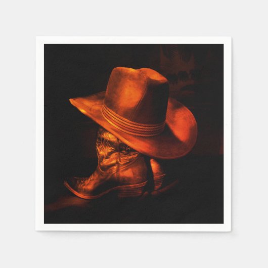 Western Cowboy Theme Hat & Boots Paper Napkin Serviette (Vorderseite)