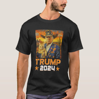 Western Cowboy Trump 2024 und Cat Patriotic 4. T-Shirt