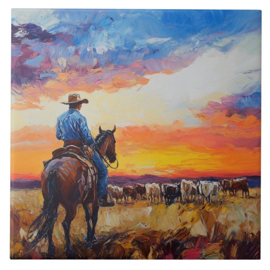 Western Cowboy und Herdentrivet Fliese (Vorderseite)