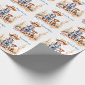 Western Cowboy und Hund Personalisiert zum Geburts Geschenkpapier (Ecke)