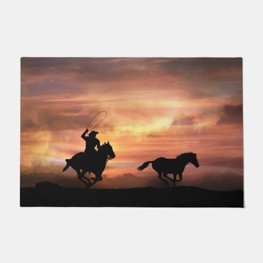 Western Cowboy und Pferde Fußmatte (Vorderseite)