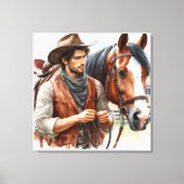 Western Cowboy und Pferdeschlitten Leinwand drucks (Vorderseite)