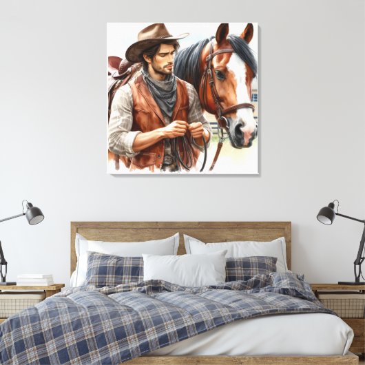 Western Cowboy und Pferdeschlitten Leinwand drucks (Insitu (Schlafzimmer))